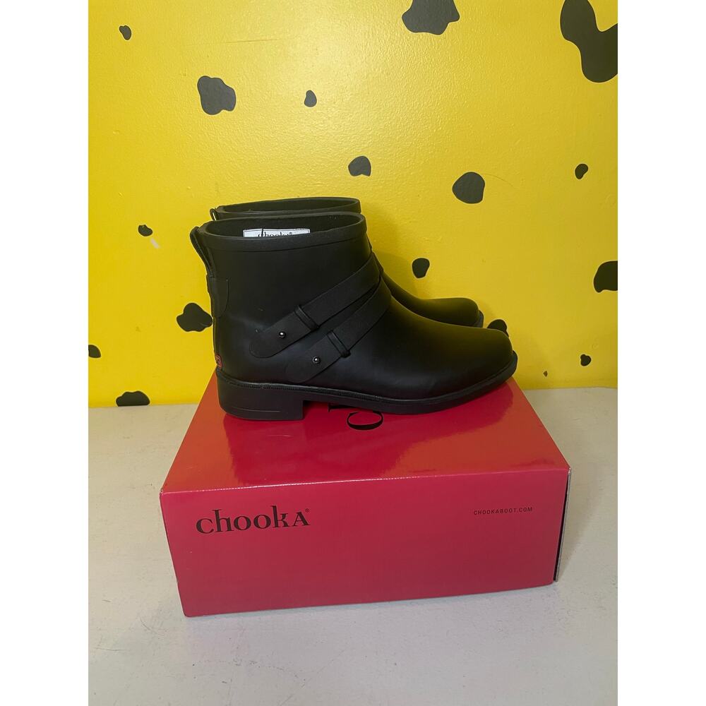 Chooka Womens Black Ankle Rain Boots Size 7 Matte Rubber Gorpcore Utility Preppy
